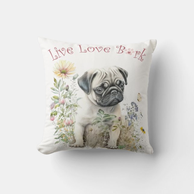 Pug Dog Mum Floral Cushion (Front)