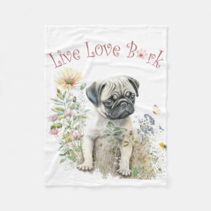 Pug Dog Mum Floral Fleece Blanket