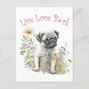 Pug Dog Mum Floral Postcard