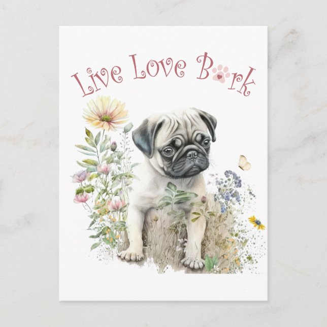 Pug Dog Mum Floral Postcard (Front)