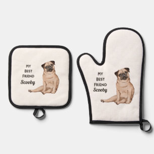 Pug Dog My Best Friend Custom Name Oven Mitt & Pot Holder Set