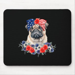 Pug Dog Ndana American Flag 4th Of July Mouse Mat