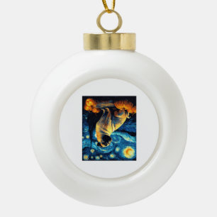 Pug dog of van gogh starry night halloween Funny J Ceramic Ball Christmas Ornament