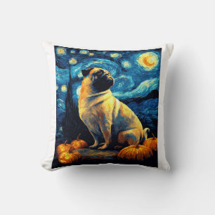 Pug dog of van gogh starry night halloween Funny J Cushion