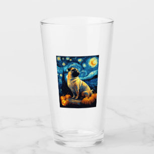 Pug dog of van gogh starry night halloween Funny J Glass