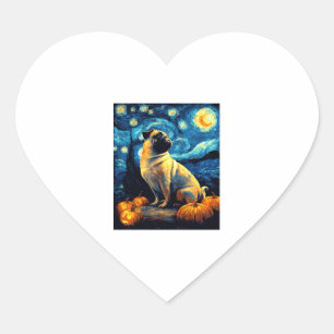 Pug dog of van gogh starry night halloween Funny J Heart Sticker