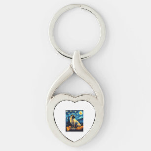 Pug dog of van gogh starry night halloween Funny J Key Ring
