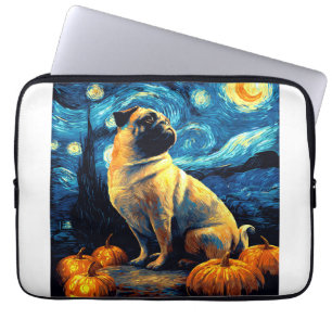 Pug dog of van gogh starry night halloween Funny J Laptop Sleeve