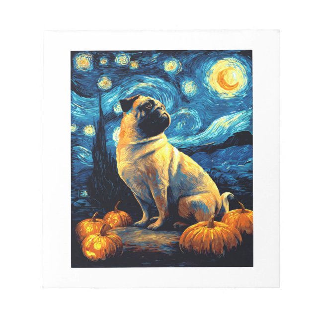 Pug dog of van gogh starry night halloween Funny J Notepad (Front)