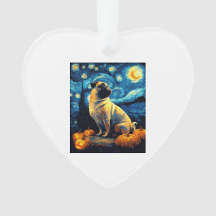 Pug dog of van gogh starry night halloween Funny J Ornament