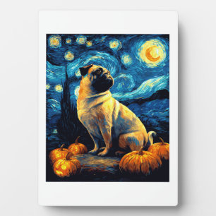 Pug dog of van gogh starry night halloween Funny J Plaque