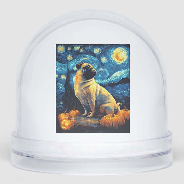 Pug dog of van gogh starry night halloween Funny J Snowglobe (Front)