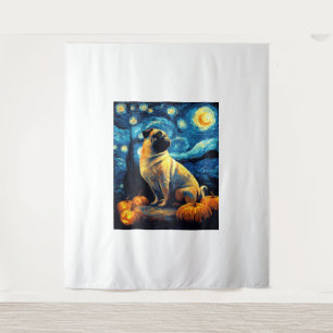Pug dog of van gogh starry night halloween Funny J Tapestry