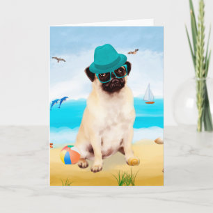 Pug Dog on Beach  Card