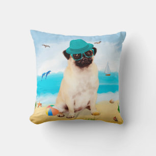 Pug Dog on Beach  Cushion