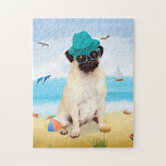 Pug Dog on Beach  Jigsaw Puzzle (Vertical)