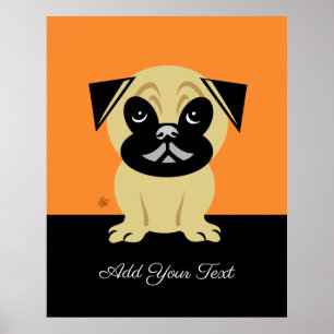 Pug Dog On Orange Background Poster