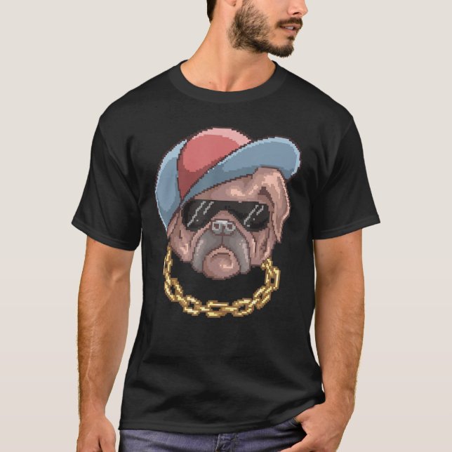 Pug Dog Owner Pixel Art T-Shirt (Front)