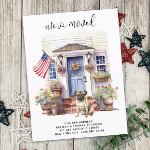 Pug Dog Patriotic Personalised Pet Moving Announcement Postcard