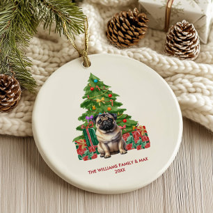 Pug Dog Personalised Christmas Ceramic Tree Decoration