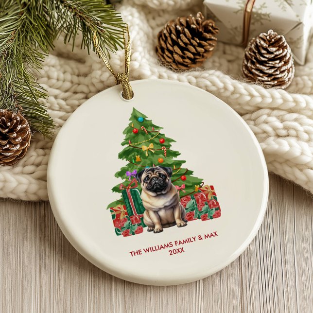 Pug Dog Personalised Christmas Ceramic Tree Decoration (Creator Uploaded)