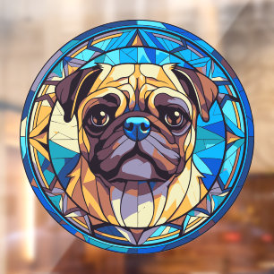 Pug Dog Pet Breed Watercolor Faux Stained Glass Window Cling
