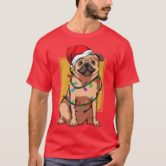 Pug Dog Pet Lights Fun Santa Cute Celebrate Happy  T-Shirt