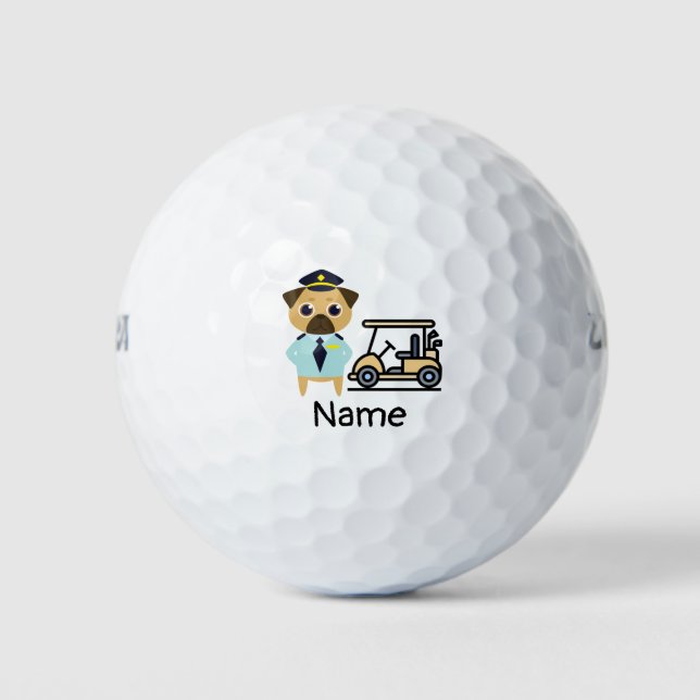 PUG Dog Pilot Aviation Industry with golf cart  Golf Balls (Front)