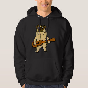 Pug Dog Playing Guitar Guitarist Cartoon Animal Pu Hoodie