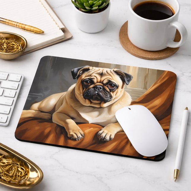Pug Dog Portrait Classic Realistic Pet Art Mouse Mat (Creator Uploaded)