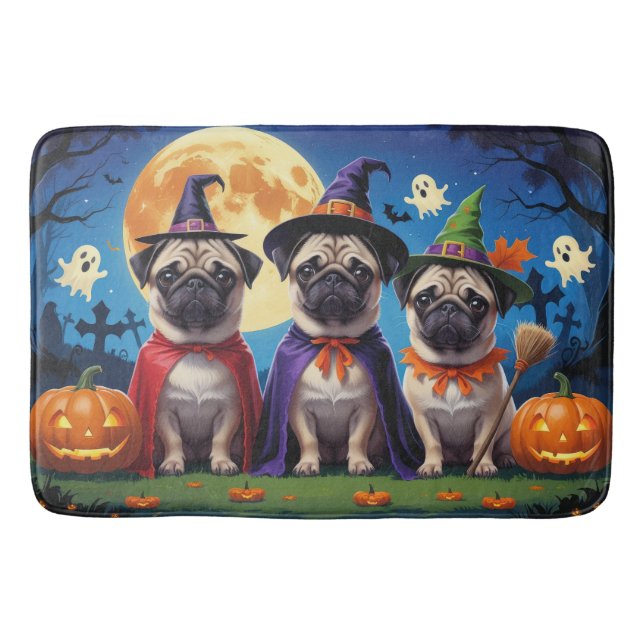 Pug Dog Pumpkin Halloween Funny  Bath Mat (Front)