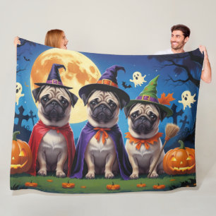 Pug Dog Pumpkin Halloween Funny  Fleece Blanket