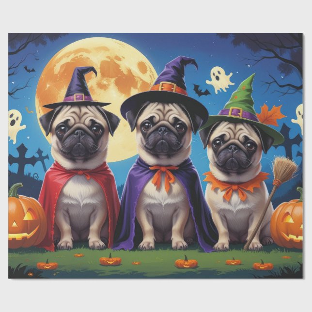 Pug Dog Pumpkin Halloween Funny  Wrapping Paper (Flat)