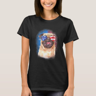 Pug Dog Puppy American Independence Day Flag T-Shirt