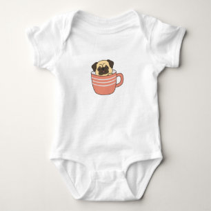 Pug Dog Puppy Boy Friends Dogs In Mug Baby Bodysuit