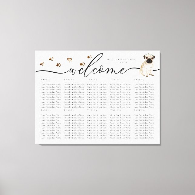 pug dog puppy Welcome Seating Table Numbers Canvas Print (Front)