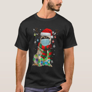 Pug Dog Reindeer With Face Mask Christmas Lights P T-Shirt