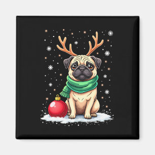 Pug Dog Reindeer Xmas Dog Lover Funny Family Chris Magnet