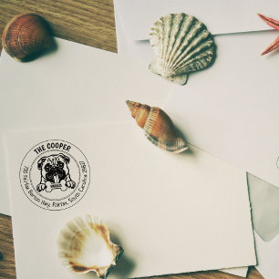 Pug Dog Return Address Family Rubber Stamp