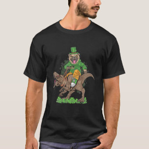 Pug Dog Riding Dinosaur T Rex St Patrick's Day Iri T-Shirt