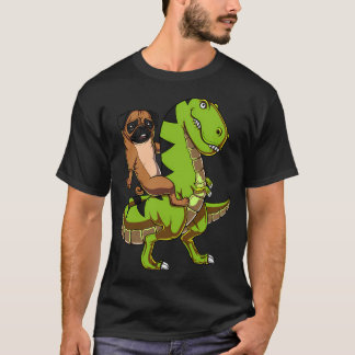 Pug Dog Riding T-Rex Dinosaur T-Shirt