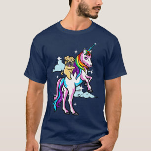 Pug Dog Riding Unicorn Magical Cute Creatures T-Shirt