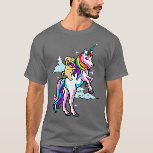 Pug Dog Riding Unicorn Magical Cute Creatures T-Shirt