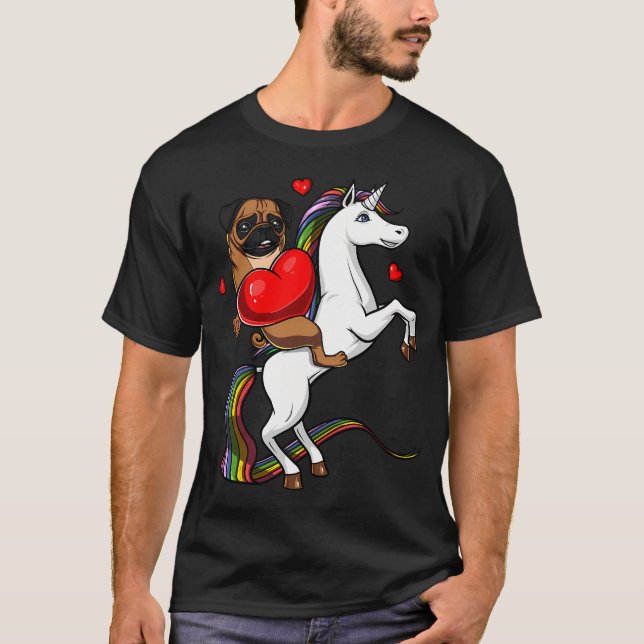 Pug Dog Riding Unicorn T-Shirt (Front)