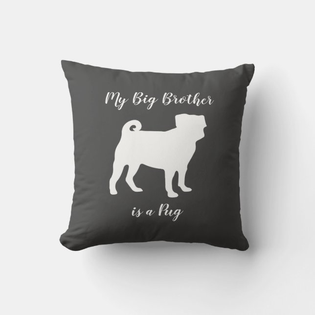 Pug Dog Silhouette Big Sibling Cushion (Front)