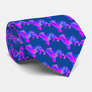 Pug Dog Silhouette Cute Pink & Blue Neck Tie