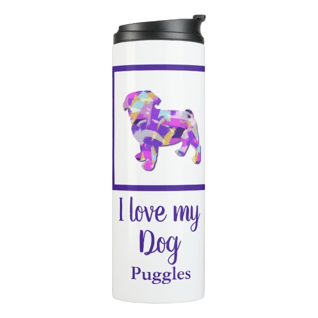 Pug Dog Silhouette Cute Purple PY&B  Thermal Tumbler (Rotated Left)