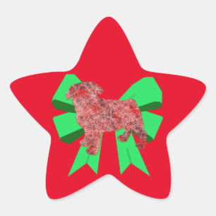 Pug Dog Silhouette Green Bow Christmas Star Sticker