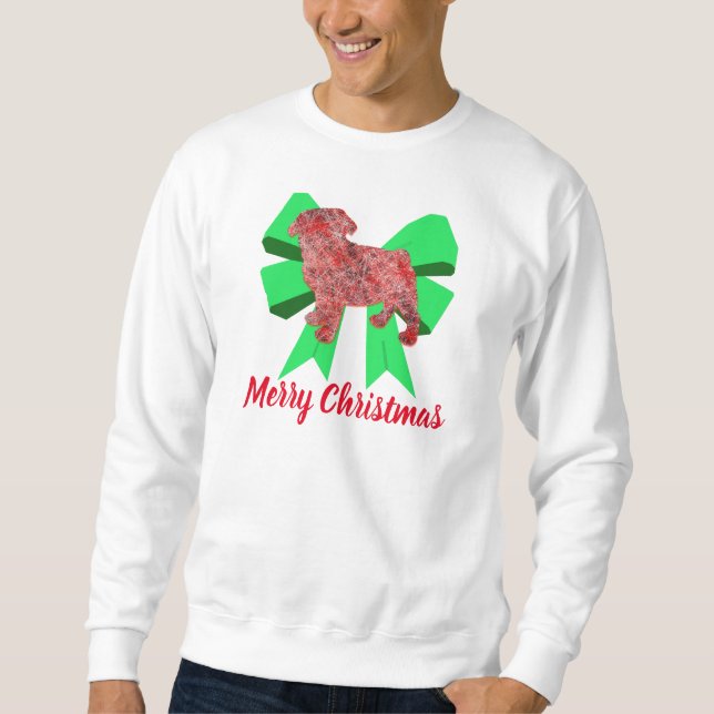 Pug Dog Silhouette Green Bow Christmas Sweatshirt (Front)