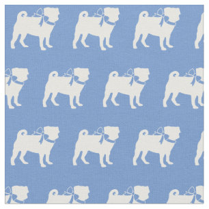 Pug Dog Silhouette Pet Light Blue Fabric
